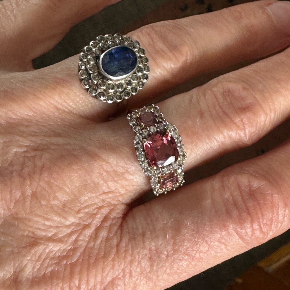 SOLD  Raspberry Tourmaline and Iceland Spar Halo Ring- & Sterling Ring - Picture 7 of 13